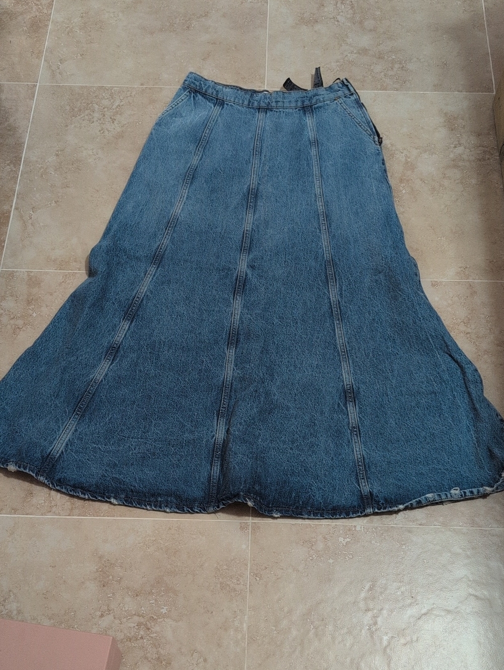 NEW, Zara Blue Denim A-Line Panel Skirt, Size L